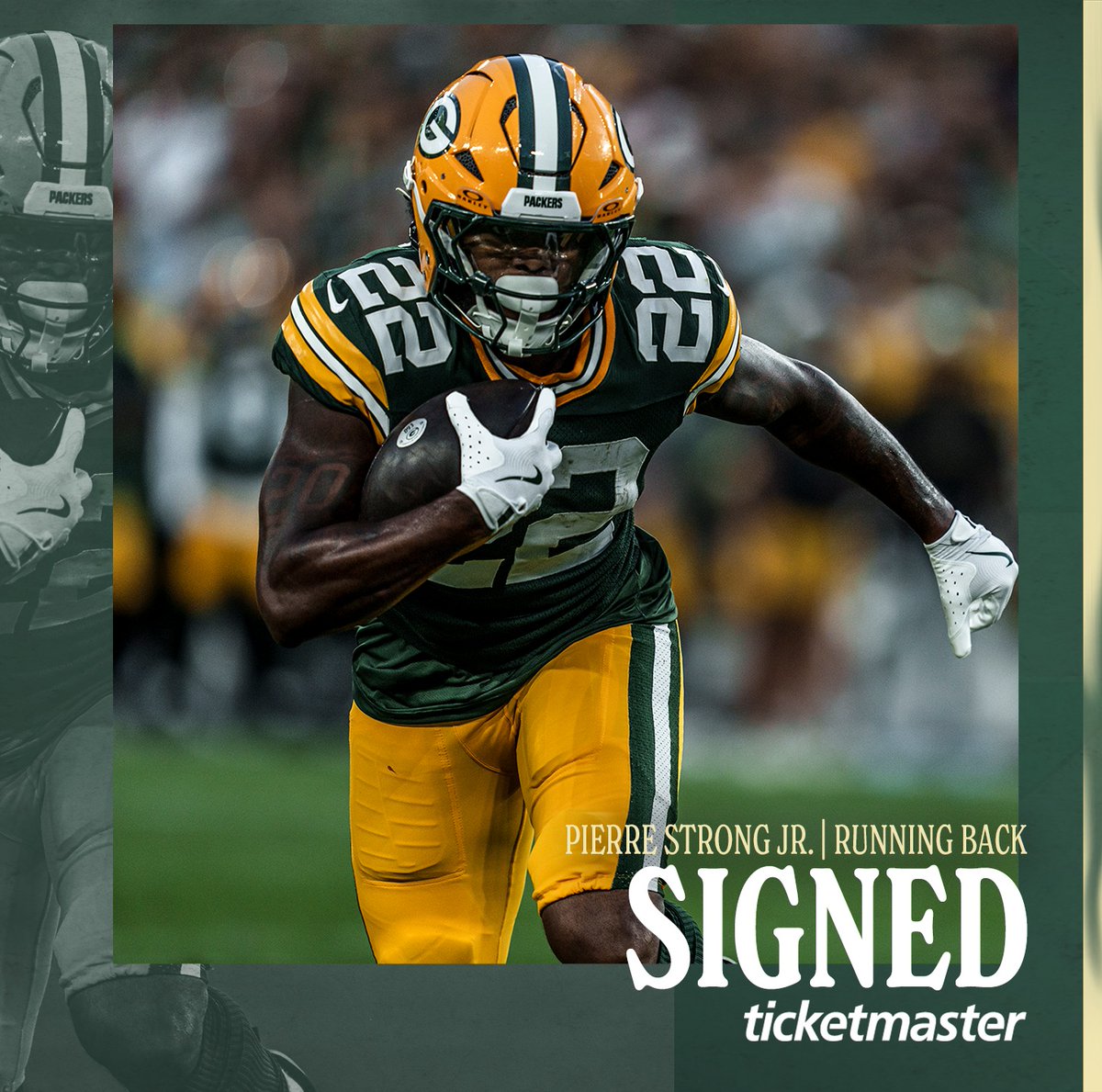 packers's tweet photo. We have signed Pierre Strong Jr. to the active roster