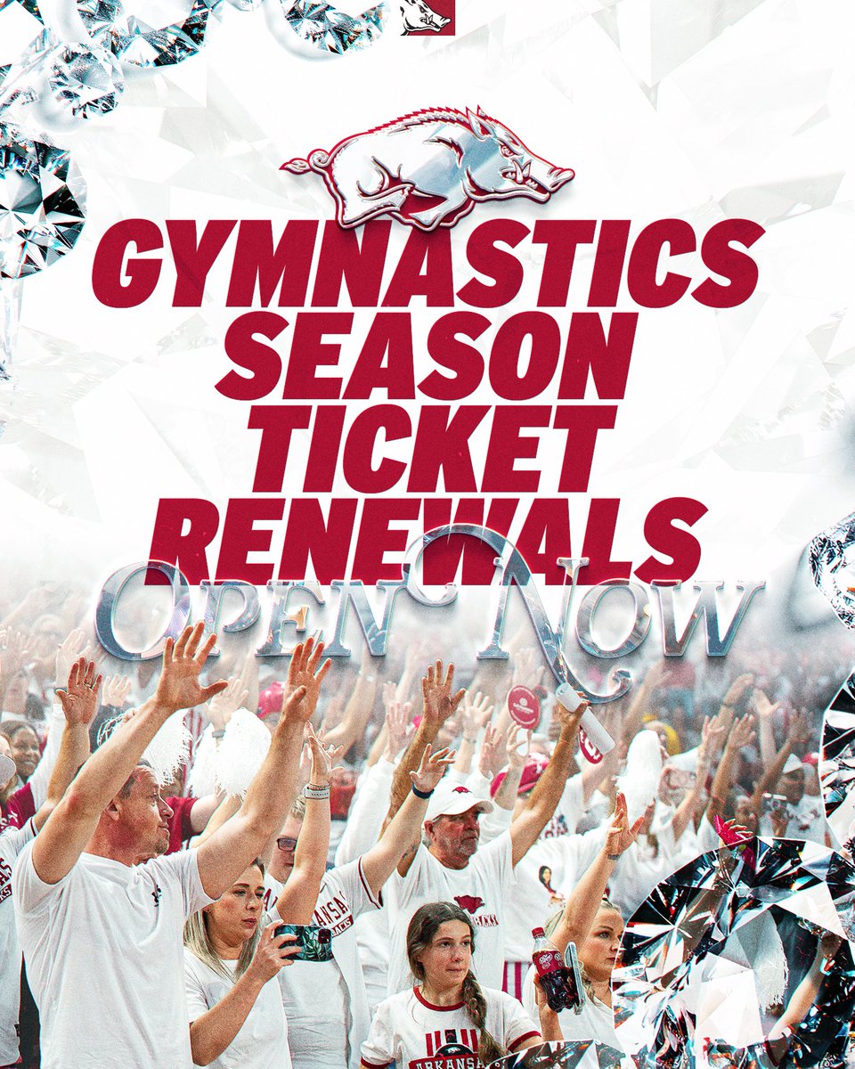RazorbackGym's tweet photo. The show is just three months away 🤩

Season ticket renewals and new GA sales are now open, and we have 5️⃣ theme nights to share with you!

Get those tickets, prepare for all the fun and start the countdown ➡️ https://t.co/Y6TvNomiY9 https://t.co/RsbLrDSwBT