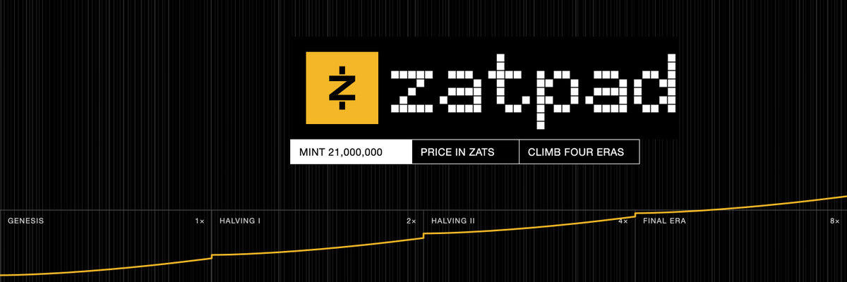 zatpad_'s tweet photo. $ZATPAD is live.
▎
▎ zatpad lets anyone launch a Zcash-shaped coin on Solana:
▎ 21,000,000 supply, minted once.
▎ Paired with $ZEC. Priced in zats.
▎ Four eras. Every halving doubles the price.
▎ Graduates to @MeteoraAG with liquidity locked forever.
▎
▎ Every trade pays 1% in ZEC.
▎ A public keeper claims zatpad's share and the $ZATPAD creator fee every five minutes.
▎ Half buys $ZATPAD and burns it.
▎
▎ Every trade fuels the burn.
▎
▎ CA: 37DD4bCNxsd7kz6XWoGehziABhnsGVLaV97hmUZtpump
▎ https://t.co/VTwzlBwX4l
▎
▎ One rule. No exceptions.