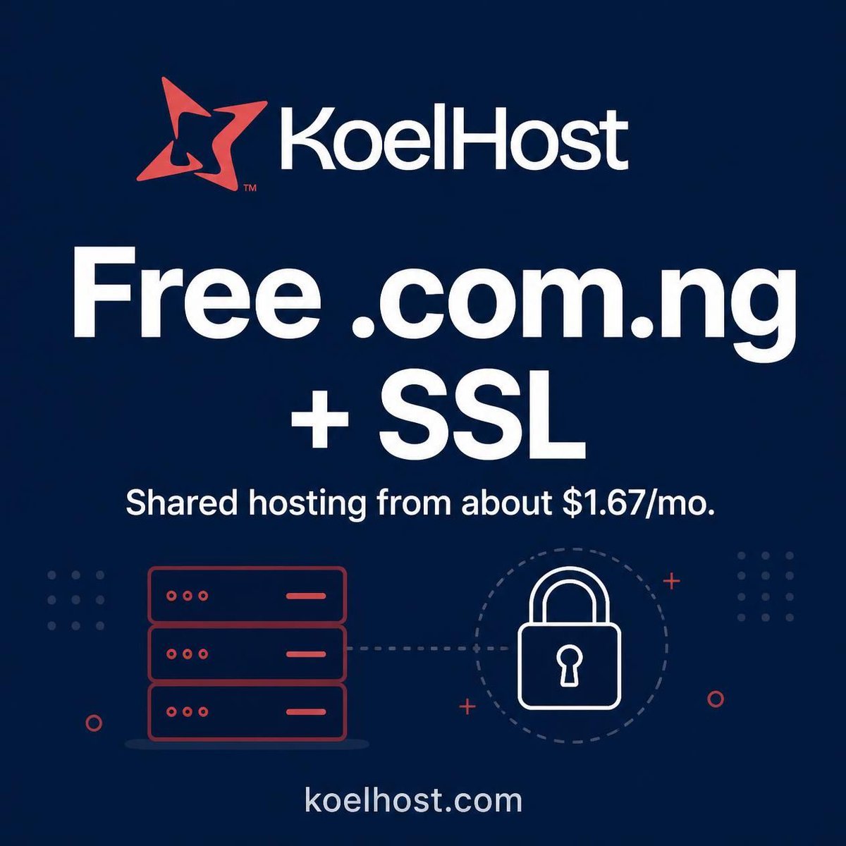 Koelhost's tweet photo. Starting a site in Nigeria? Some Koelhost shared plans include a free .com.ng domain, free SSL, and cPanel. Shared hosting from about $1.67/mo billed yearly. https://t.co/hUZHitQvFl #Domains #WebHosting #Koelhost https://t.co/L1bmmo6Bso