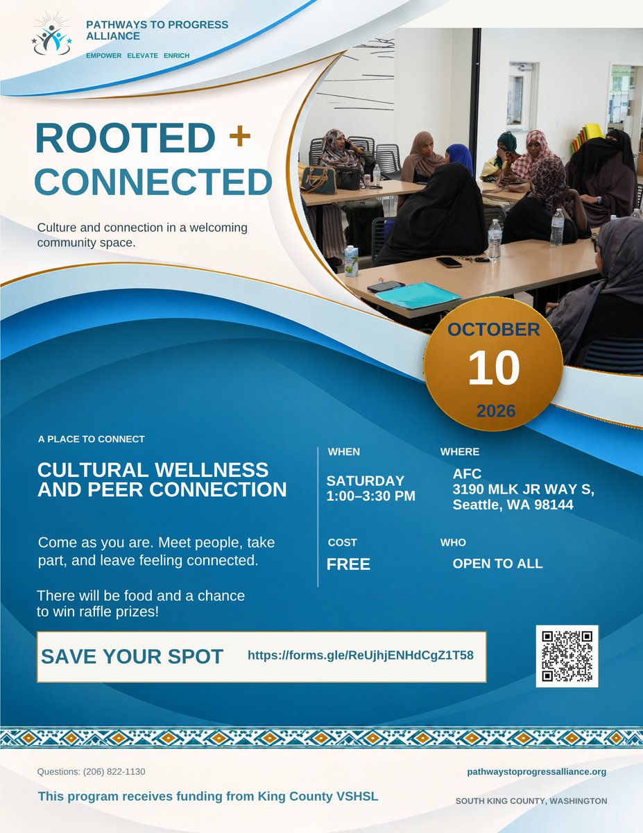 PPACommunity_'s tweet photo. This Saturday October 10th, we will start the first session of our Rooted and Connected program at the Allen Family Center! We invite you to come connect with the community, eat together, and win raffle prizes. See you Saturday at 1pm!

#kingcounty #culturalwellnessprogram https://t.co/zkVPjmRwLv