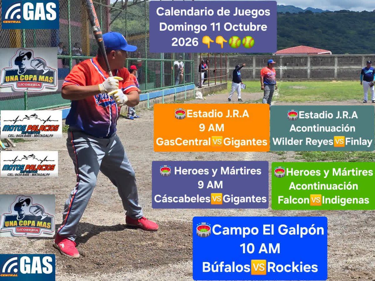 RJugada's tweet photo. 🥎🥎🥎🥎"La JugadaTV"🥎🥎🥎🥎
Matagalpa Nicaragua
Liga Municipal Softball Modificado MT 2026 

Calendario de Juegos Próximo Domingo 11 Octubre 2026 👇🥎👇🥎👇🥎👇

#LigaSoftballModificadoMT2026
#RevistaDeportivaLaJugadaTV

🥎🥎🥎🥎"La JugadaTV"🥎🥎🥎🥎 https://t.co/cNuvhQjzXq
