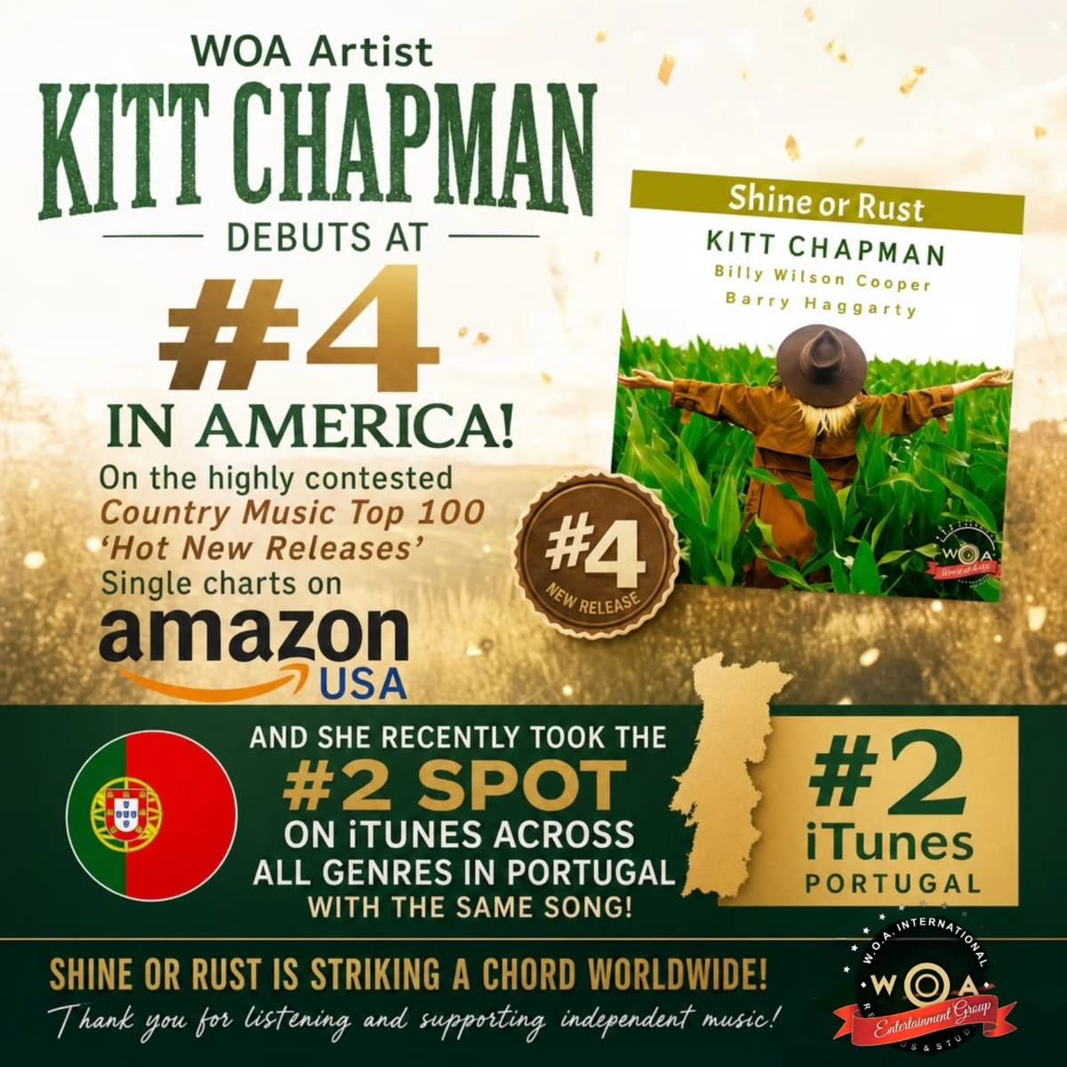 MaryLowryme's tweet photo. #shineorrust #kittchapmanmusic is making some global sound waves! This little indie country single is kicking up dust! Hope you’ll take a listen, wherever you download, stream, your music…you’ll find it. 🎶 https://t.co/8Gtqk7bE8W