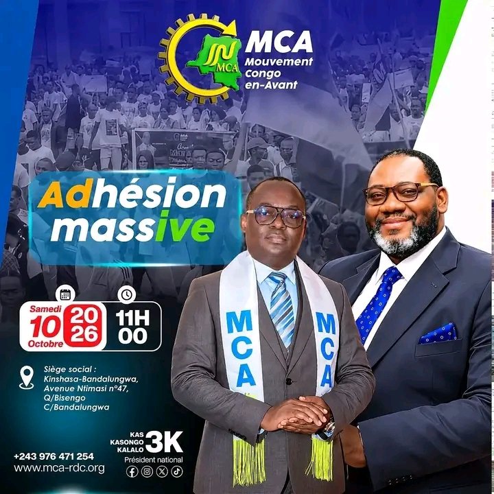 BienvenueE529's tweet photo. 🚨#ADHESION #MASSIVE

À tous ceux qui souhaitaient rejoindre le mca, voici pour vous ce grand rdv à votre honneur pr adhérer, c samedi 10/oct/26 au siège national, en présence du pdt nat. 3K @KasongoKas et le délégué général @KadimaLambert 

Rejoignez nous
https://t.co/ZBMML1YJTI https://t.co/SmB4UZdkf4
