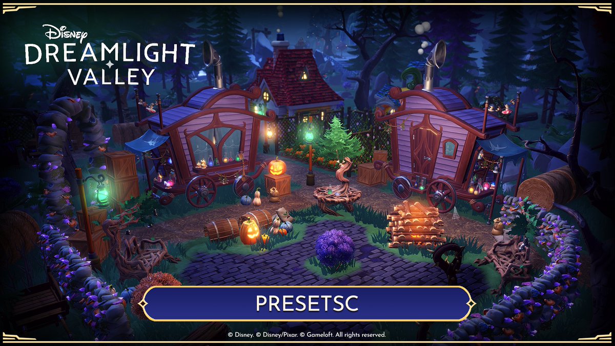 DisneyDLV's tweet photo. Give your Valley a witchy makeover this Season of Scares! With the Decoration Preset Code Sharing feature, you can now share your own designs with fellow Valley Villagers.

In our last update, we created these 3 ready-to-use Decoration Presets codes to help you get a head start on your seasonal decorating!

Which witchy Preset will you be adding to your Valley?