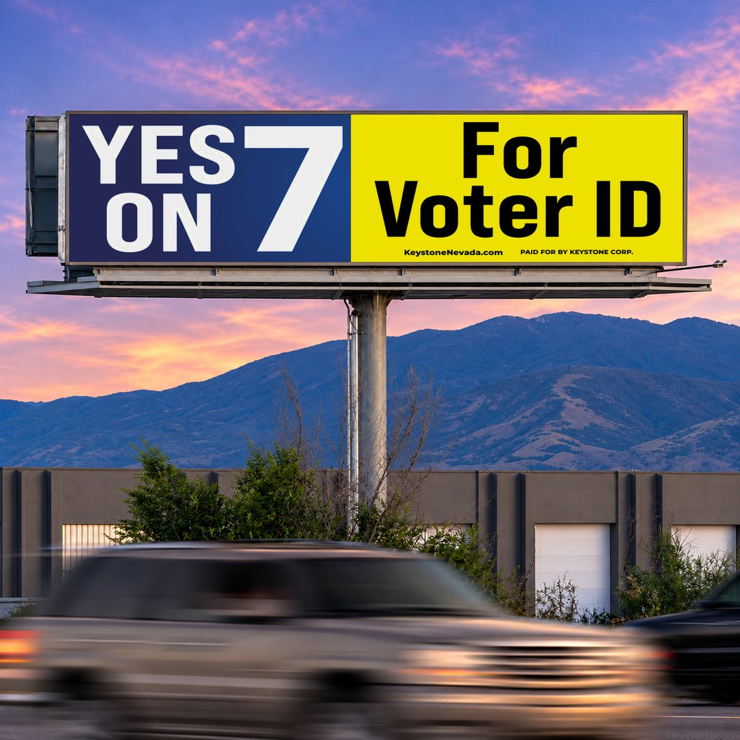 KeystoneNevada's tweet photo. Look up, Nevada. 👀

Yes on 7 for Voter ID is coming to a billboard near you. Show ID, protect your vote, and make sure everyone you know votes Yes on Question 7 this November.

https://t.co/IMSFhBVGqp https://t.co/SzVl077B0t
