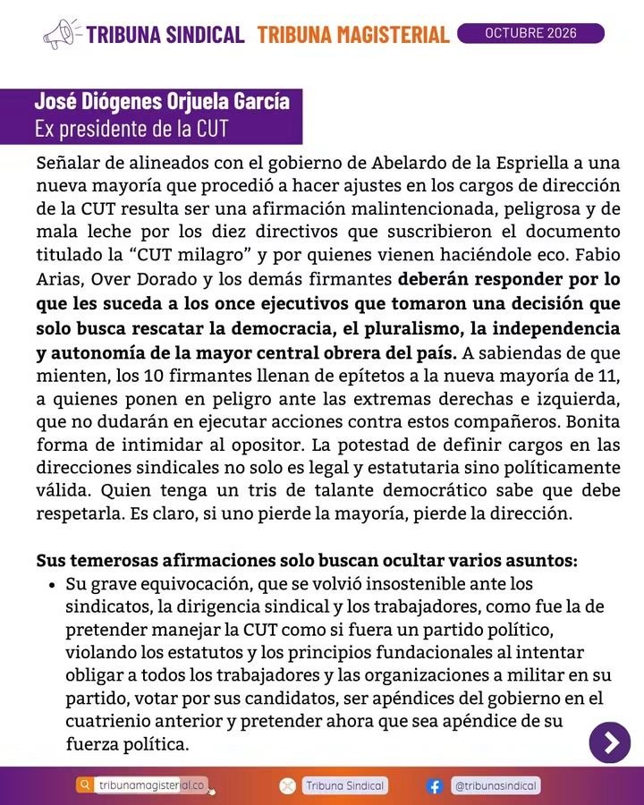 TribunaMagister's tweet photo. 🔴 NUEVO ACUERDO DE DIRECCIÓN EN LA CUT. NI ABELARDISTA NI PETRISTA, UNA CENTRAL PARA LOS TRABAJADORES.

@diogenesorjuela , ex presidente de la CUT, analiza el reciente acuerdo de dirección de la Central_ 

Descarga en la web el PDF. 
https://t.co/4Nu5ejP8EY https://t.co/UkW7B9OmXE