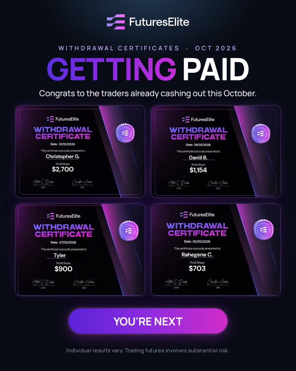Futureselitecom's tweet photo. Starting off the Spooky Season strong! 👻🎃

Congrats to these traders and many more on our discord! 

Happy October, let’s see some consistent wins ✅

#trading #payout #propfirm #futures https://t.co/SWkk6DHsef