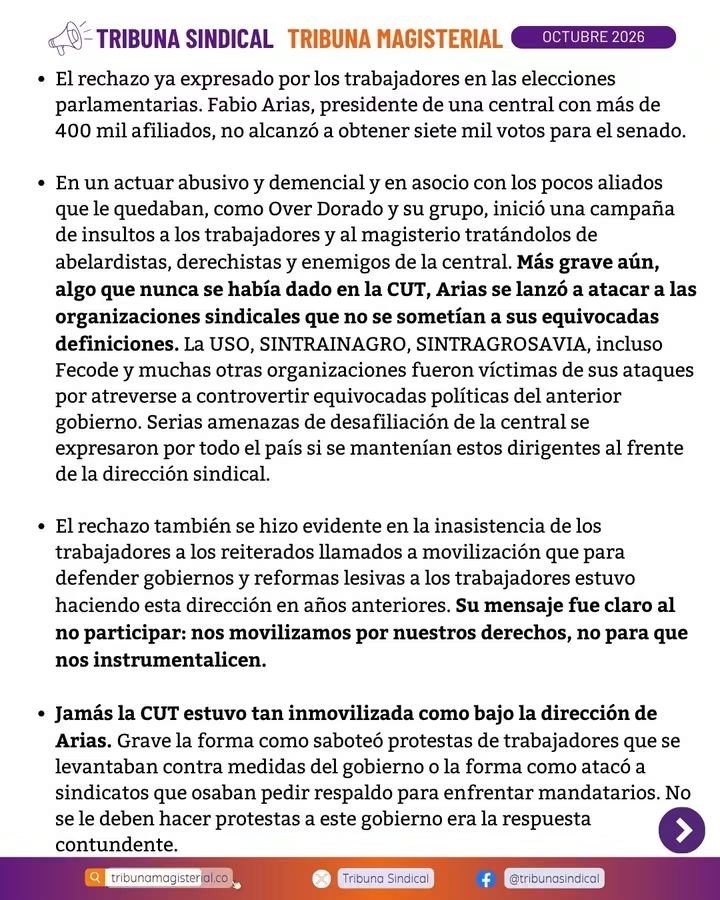TribunaMagister's tweet photo. 🔴 NUEVO ACUERDO DE DIRECCIÓN EN LA CUT. NI ABELARDISTA NI PETRISTA, UNA CENTRAL PARA LOS TRABAJADORES.

@diogenesorjuela , ex presidente de la CUT, analiza el reciente acuerdo de dirección de la Central_ 

Descarga en la web el PDF. 
https://t.co/4Nu5ejP8EY https://t.co/UkW7B9OmXE