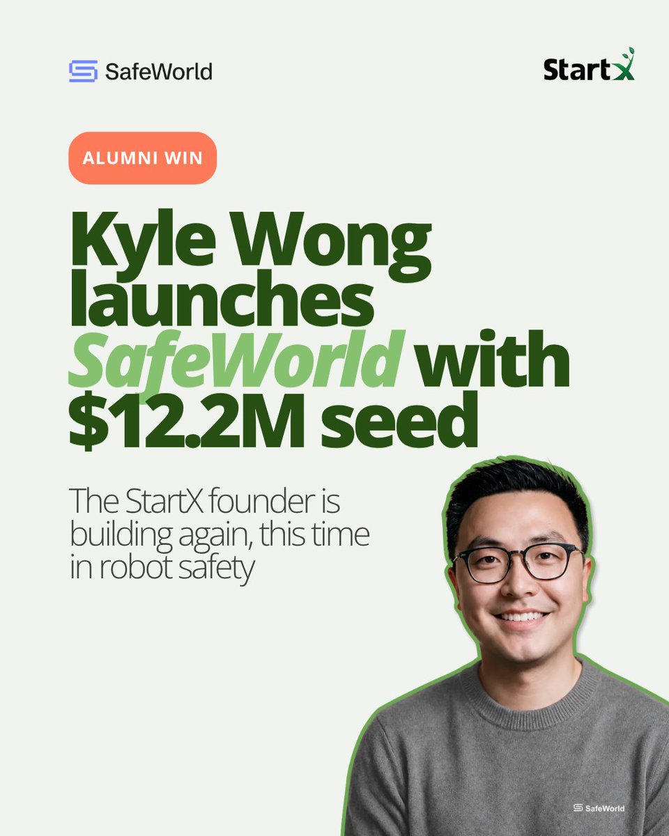 StartX's tweet photo. StartX founder @kwong47 has launched SafeWorld with a $12.2M seed!

Kyle built Pixlee with the StartX community behind him. Now he’s making robots safer, with the same community cheering him on.

Congrats Kyle, @zhao__ding, @Sim0Rachidi and team! https://t.co/MsshugEkYX