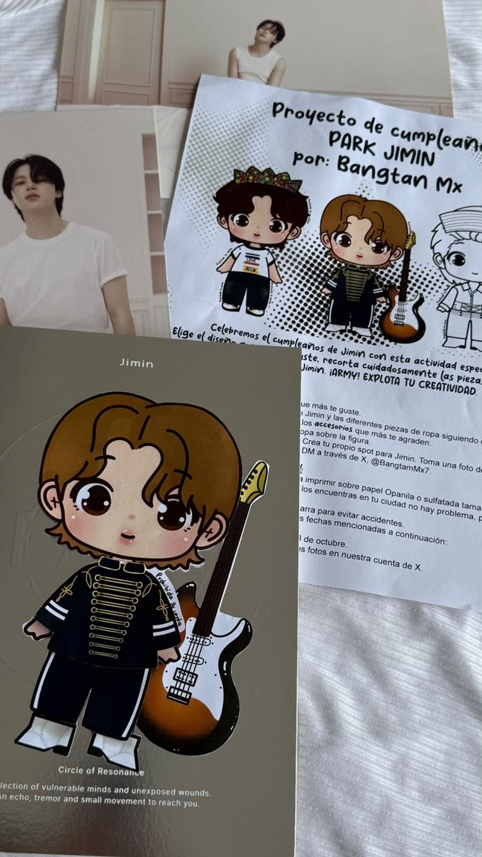 BangtanMx7's tweet photo. PROYECTO DE CUMPLEAÑOS JIMIN:
💛 Look's Jimin, HBD🎂 💛

🎁 ¡OJO! 👀 El Jimin en conjunto con la fotografía más creativa se llevará de regalo una PC ORIGINAL 😱💛 (Solo para México 🇲🇽)

𑣲⋆Convocatoria abierta para Army de todos los países 🌎🗺️ 
Y fanbases de México 🇲🇽✨ ¡Queremos ver tu creatividad! 💜👩‍🎨

Te invitamos a formar parte del proyecto de cumpleaños dedicado a Park Jimin, organizado con mucho amor por Bangtan MX.

Dinámica hecha por y para ARMY, para demostrarle a Jimin cuánto lo amamos desde cada rincón del mundo.
❌Queda prohibida la venta del archivo y uso fuera de esta dinámica ❌

𑣲⋆ ¿Cómo participar?

𓂃۶ৎ Descarga el siguiente PDF: (Aquí encontrarás las instrucciones detalladas) 👇
🔗 https://t.co/FZ7aIlyBXV
𓂃۶ৎ Imprime tu diseño favorito 
𓂃۶ৎ Recorta cuidadosamente y viste a Jimin
𓂃۶ৎ Diviértete creando diferentes looks! 
𓂃۶ৎ Envianos tu foto o video en X por dm (Máximo 4 archivos) y de que país eres.

🗓️ Fechas de recepción: 
⏰ Tienes hasta el día Martes 13 de octubre, 11:50 pm para mandar tus archivos.
⏰ A partir del día 12 de octubre se comenzarán a publicar sus proyectos desde nuestra cuenta de X y Tiktok.

🚨IMPORTANTE LEER:
- Para participar en la dinámica de la PC original únicamente es para Army de México.
- Debes mandar la información que te solicitemos para poder participar.
- El envío es a cargo del ganador. 
- Debes seguirnos en X.
- El ganador se dará a conocer el día 15 de Octubre.

#Jimin #HappyJiminDay #JiminDay #ARMY #ParkJimin #BTS