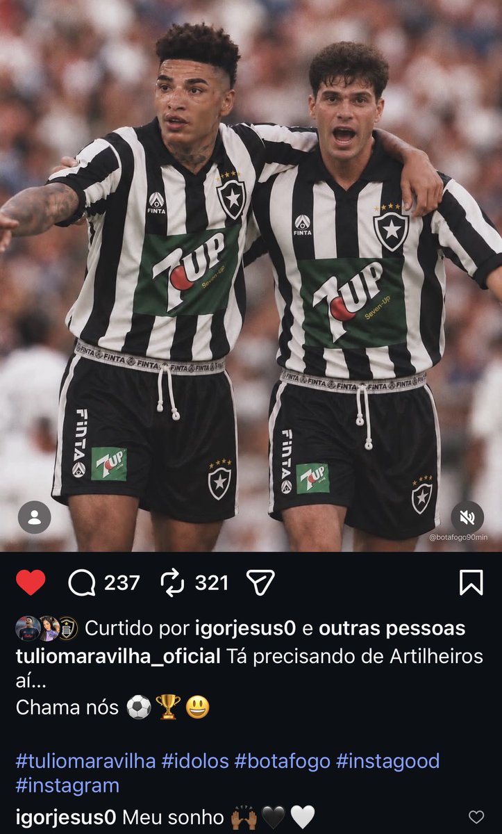 EspacoGlorioso's tweet photo. Túlio postou uma imagem de IA em relação a ele e Igor Jesus no Botafogo

E o eterno camisa 99 comentou “meu sonho!”

Que saudades do Igor Jesus, cara.. https://t.co/yp0lkOq7ns