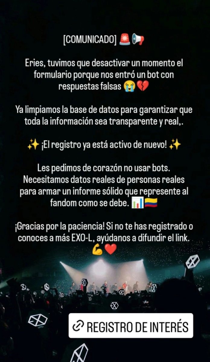 EXOL_COLOMBIA's tweet photo. ‼️ Habilitamos nuevamente el formulario

https://t.co/MVgSPVHV71 https://t.co/4gg5mjLouq