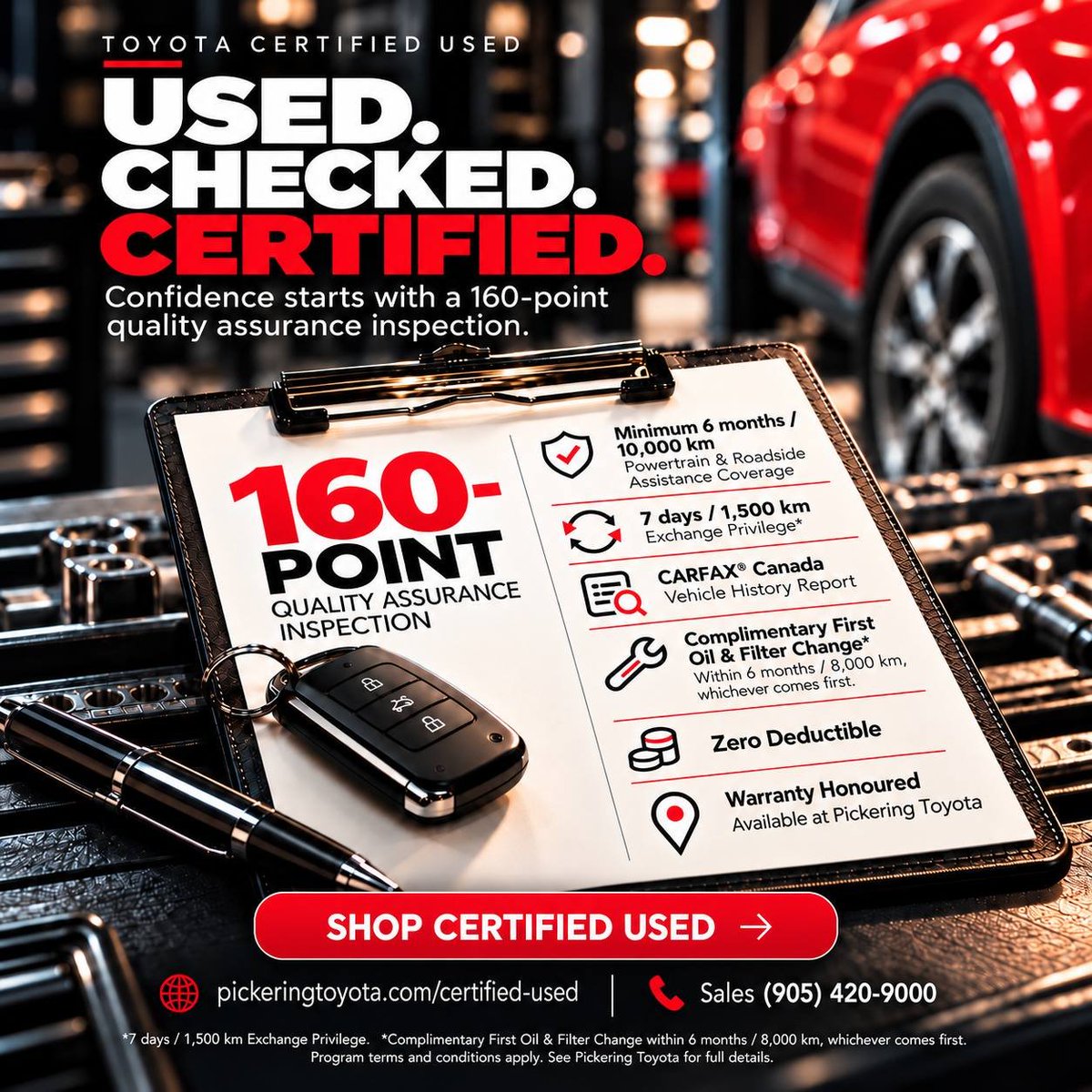 toyotapickering's tweet photo. 🔎 USED. CHECKED. CERTIFIED.

Shop Toyota Certified Used Vehicles with a 160-point quality assurance inspection, added coverage, CARFAX® Canada Vehicle History Report and more.

📞 (905) 420-9000
🌐 https://t.co/RFPuXFa0hp

#PickeringToyota #ToyotaCertifiedUsed #UsedToyota https://t.co/ZQ2cyqcJmc