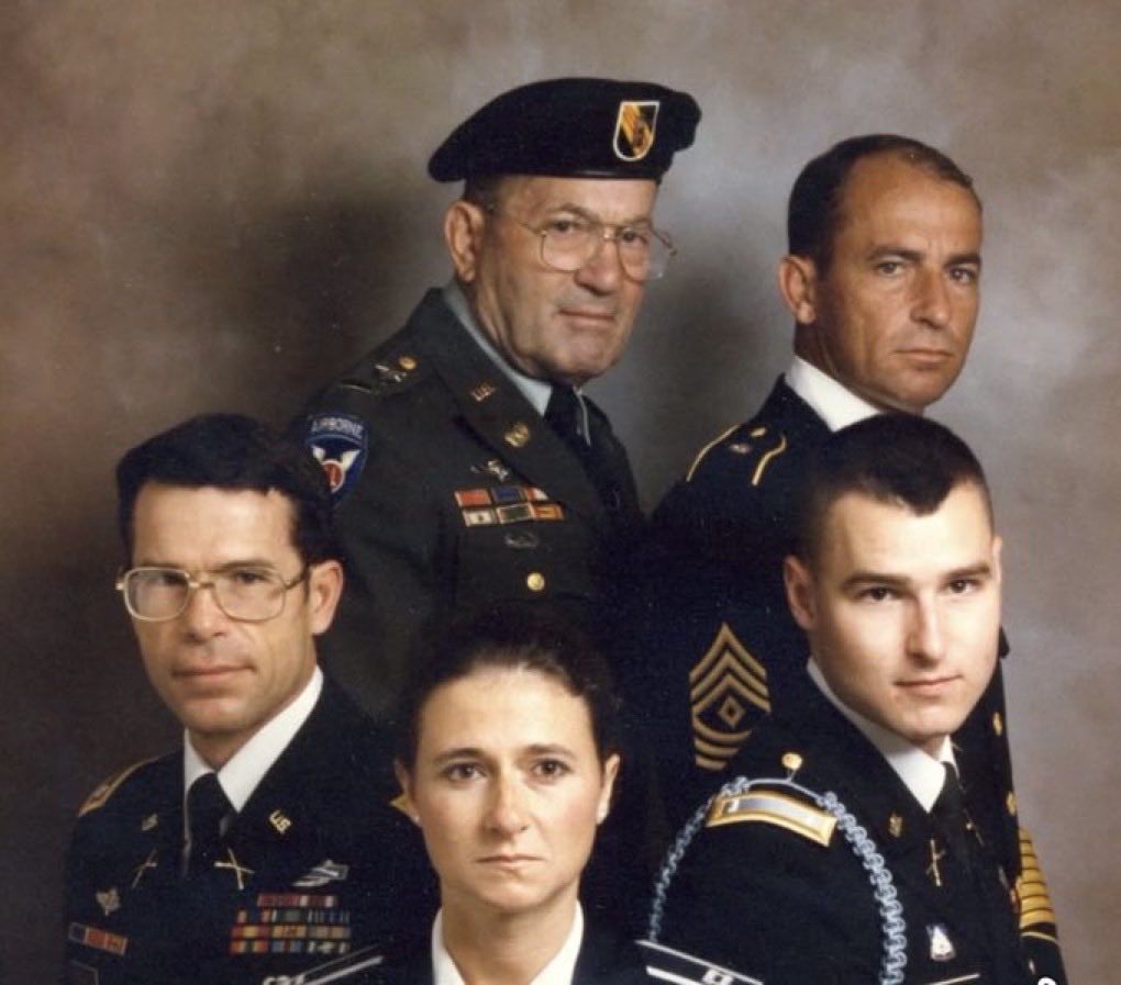 SoldiersWhisper's tweet photo. “Dad served in WWII, Korea, and Vietnam with 36 years of service. He started his service in August 1936 and went to jump school in 1942, serving with the 11th ABN Division during WWII. He retired in September 1972. 

The group picture in military uniform is my dad, my two brothers, my younger sister and myself. My older brother did 26 years, mostly with Special Forces with two tours in Nam. My young sister, Diana Batchelor did 22 years in the Air Force retiring as an LTC (Lieutenant Colonel). Our younger brother did 26 years and several trips to Afghanistan and Iraq. 

My oldest son has completed 5 years with two trips to Afghanistan. He was badly hurt and has medically retired. My youngest son has completed 10 years and is still on active duty. I did 25 years in U.S. Army from August 1964 to November 1989, mostly with Special Forces. I spent a little time in the 82nd Airborne Division and a year with the 101st Airborne in Vietnam. I completed three tours in Nam.” 
- Tom Bachelor 

🇺🇸 Veterans featured by https://t.co/61LsbT4rfA 🇺🇸

#MilitaryFamily