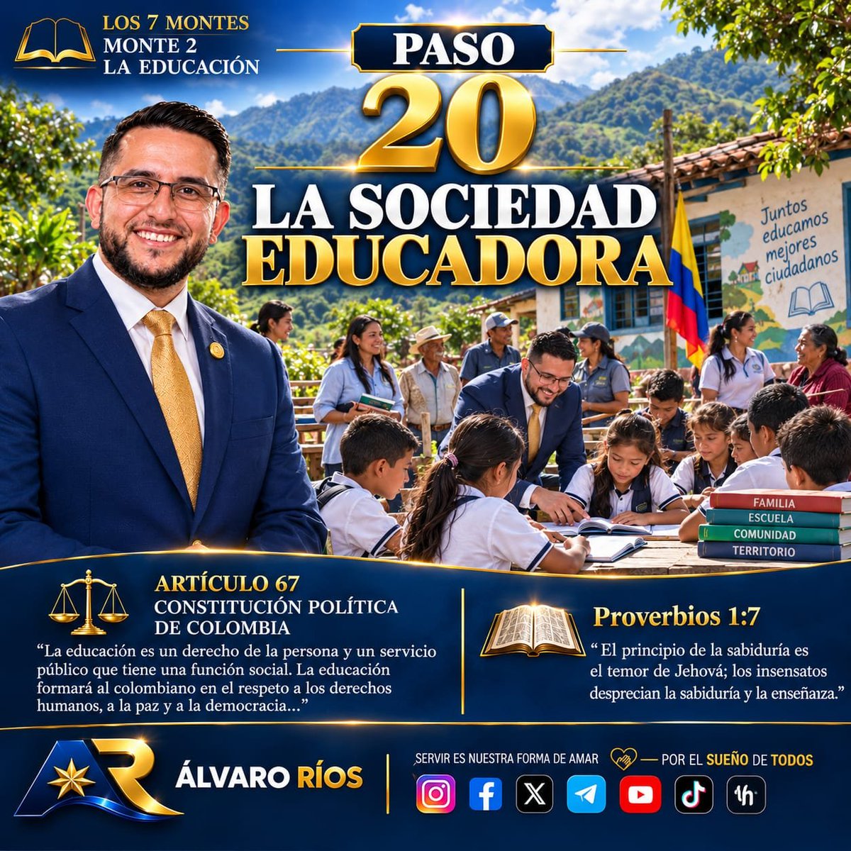AlvaroRios_X's tweet photo. PASO 20. LA SOCIEDAD EDUCADORA

Educar es una responsabilidad de maestros, estudiantes y líderes comunitarios. 

Artículo 67 la educación es un derecho.

Enséñame y hazme entender el camino en que debo andar; sobre ti fijo mis ojos. Salmo 32:8 @Mineducacion https://t.co/xGsngJ2Mad