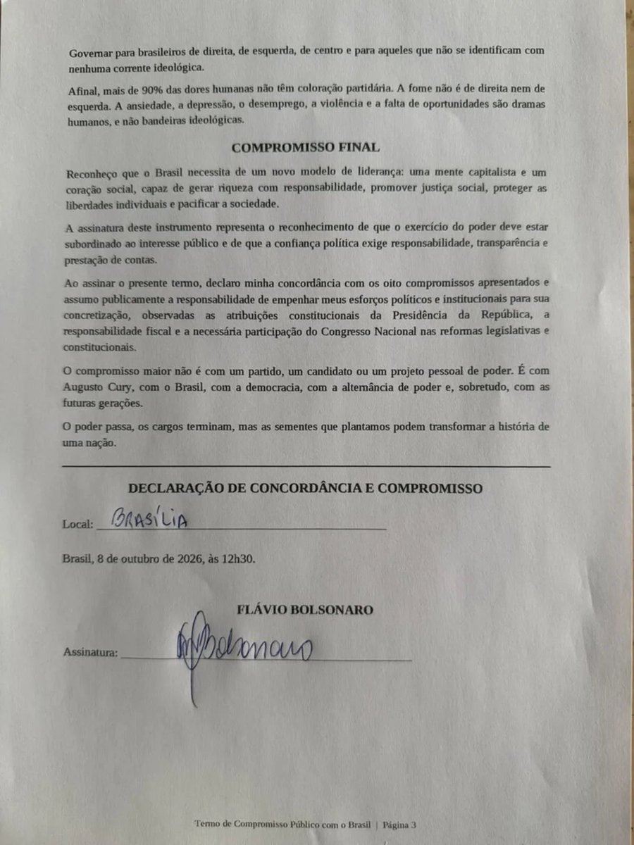 Metropoles's tweet photo. 🗳️ ELEIÇÕES | Augusto Cury conversa com Flávio e decide apoiar senador no 2º turno

Na conversa, o escritor pediu ao senador para assumir alguns compromissos por escrito, o que Flávio topou.

Na carta assinada por Flávio, o presidenciável do PL se comprometeu com temas como o fim da reeleição para presidente da República, a proteção às mulheres e pela pacificação nacional.

Ao todo foram oito compromissos assumidos. A maioria deles com a promessa do candidato em defender “revoluções” em áreas como a telemedicina, na agricultura e produção de alimentos, e no cooperativismo.

Saiba mais na coluna @igorgadelham