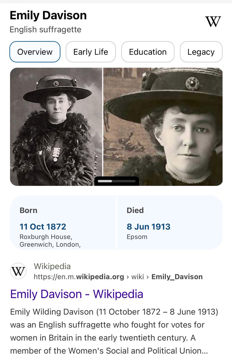 Michellysaurus's tweet photo. Twinks gets the wrong suffragette, Kate repeats it….aaaaggh…
Emmeline Pankhurst was the leader.
Emily Davison ran in front of the king’s horse at the Derby.
#bbuk #BBTGC https://t.co/j2bWzhUX5G