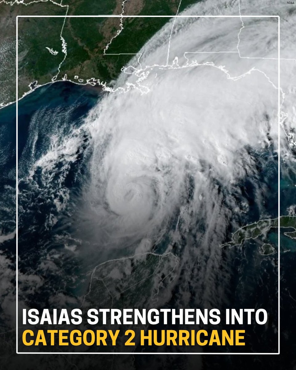 foxcarolinanews's tweet photo. #BREAKING: Isaias strengthens into Category 2 hurricane while churning toward the US Gulf Coast. What to know - https://t.co/YpYkb8w6Or https://t.co/Ha6huxIfOs