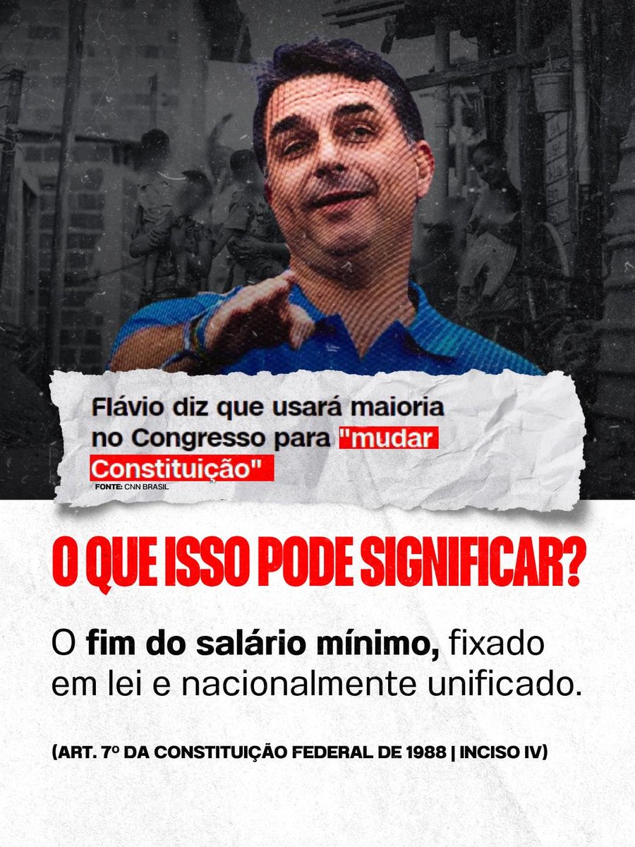 prudentemarlene's tweet photo. Flávio Bolsonaro falou em usar a sua maioria no Senado para mudar a Constituição Federal, mas você sabe o que isso significa?

Entre as principais garantias da Constituição de 1988 está o salário mínimo nacional, fundamental ...

Defenda seus direitos, vote 13! ✊✨ https://t.co/urKtkAZJmn