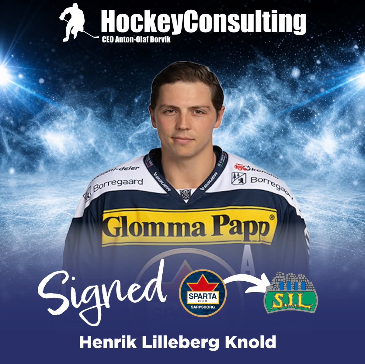 AntonBorvik's tweet photo. Today’s deal ✍🏼in 🇳🇴

Happy to present that Henrik Lilleberg Knold signed a contract in Storhamar Hockey for rest of 26/27 season.
This will be a perfect next step Henrik💪🏼
Really looking forward to follow you in yellow and blue.
Let’s go 🔥

@StorhamarHockey 
@ehlnoo 
#2hockey https://t.co/1pArVOWxLG