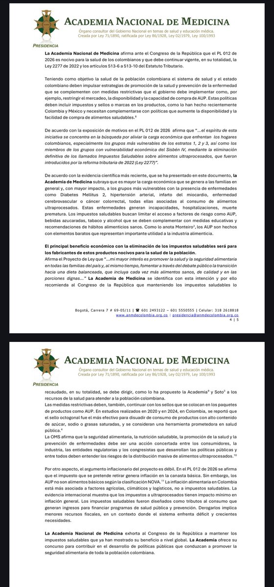 RonnySuarez_'s tweet photo. Atención

Comunicado de la Academia Nacional de Medicina (@ANM_Colombia) en el que no solo respalda los impuestos saludables sino que manifiesta su preocupación por los proyectos de ley que buscan tumbarlos. Estos son sus argumentos y evidencia de respaldo 👇🏼 https://t.co/9Gn6edxSGv