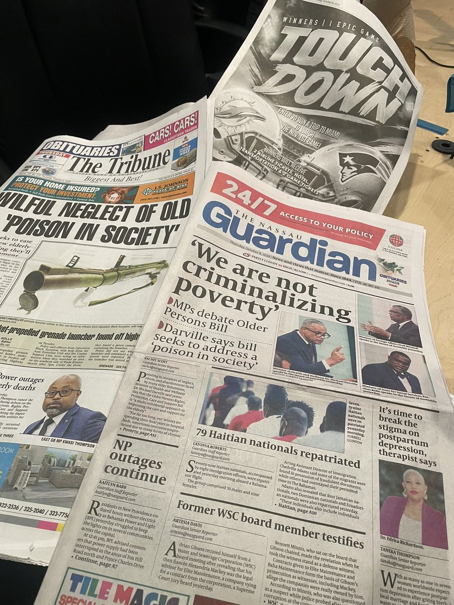 MorningBlend969's tweet photo. #MorningBlend on @guardianradio96. “In The News”- Govt says Older Persons Rights Bill seeks to address “willful neglect and abandonment”; rocket-propelled grenade launcher found off highway; power outages continue in NP; 2 men charged with murder; 79 Haitian nationals repatriated https://t.co/igpqfYkH6Z