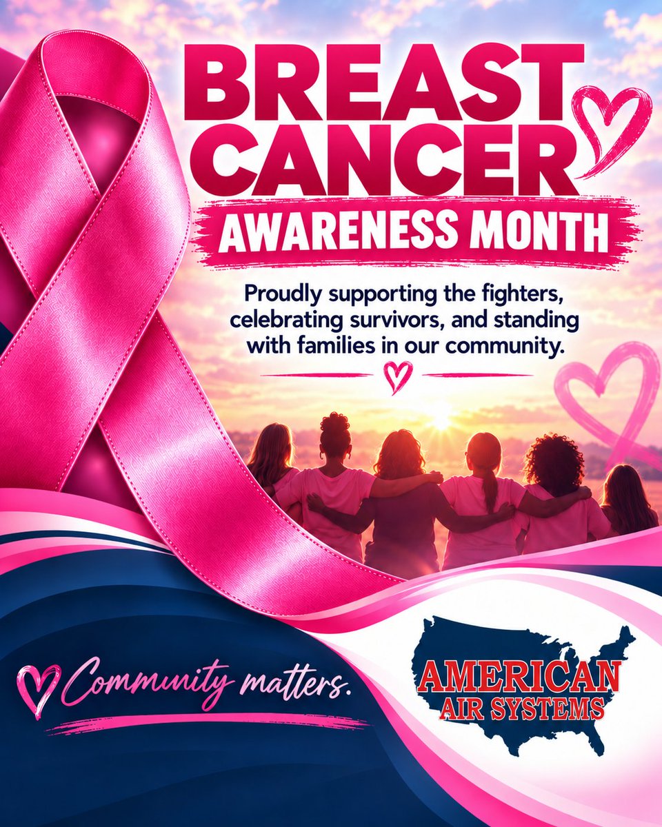 AmericanAirSys's tweet photo. October is Breast Cancer Awareness Month, and at American Air Systems, our hearts are with the fighters, survivors, and families throughout Southeast Texas whose lives have been touched by this journey. 

#BreastCancerAwareness #SoutheastTexas #AmericanAirSystems #AmerAirCares https://t.co/guNk3Ehm54