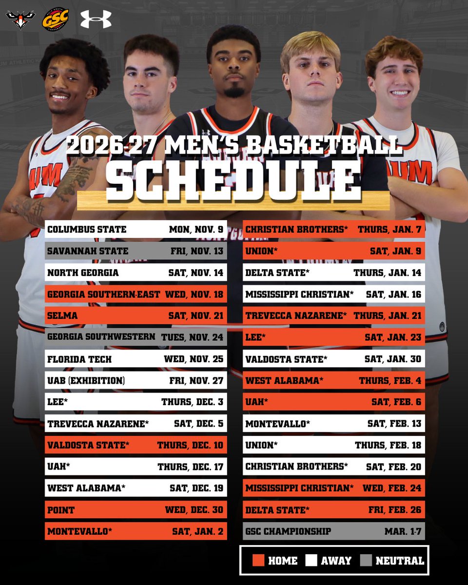 AUMWarhawksMBB's tweet photo. 🏀 The 2026-27 men's basketball schedule is HERE! 🟠⚫️

The Warhawks are ready to get to work. Check out this season's matchups and mark your calendars!

🗞️ - https://t.co/vFZVofZjMK

#WeAreAUM https://t.co/ggwuBLK2jB