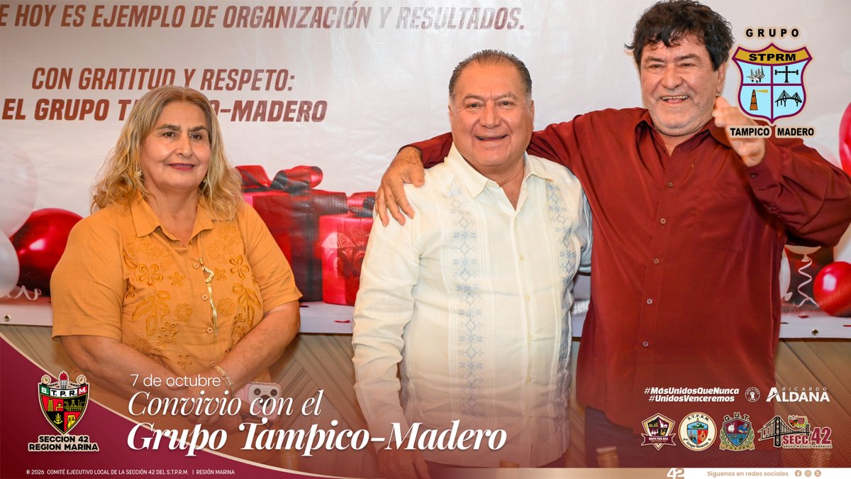 Seccion42_STPRM's tweet photo. Cada fotografía capturada ayer con el Grupo Tampico‑Madero es un recuerdo que refleja el cariño, el respeto y la unidad que distinguen a esta gran familia petrolera.
Para nuestro líder, Luis Gerardo Pérez Sánchez, fue un honor compartir este momento con cada uno de ustedes y estrechar la mano de quienes, día con día, sostienen el trabajo y la fortaleza de nuestra Sección 42.
Estas imágenes no solo muestran un convivio; muestran el compromiso, la identidad y el sentido de pertenencia que hoy nos unen como organización.
Gracias por su cercanía, por su confianza y por hacer de este encuentro un día inolvidable.

Visita la galeria completa en nuestra página oficial de Facebook:
https://t.co/Ybfx3hj9q0

#SomosSTPRM #MásUnidosQueNunca #UnidosVenceremos