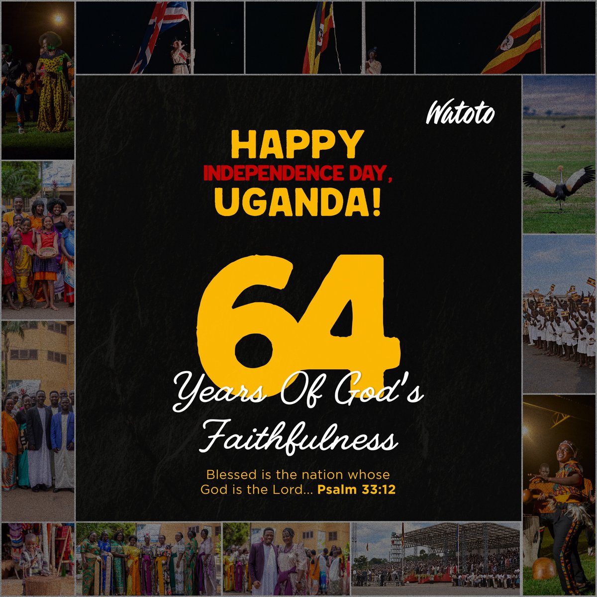 watotochurch's tweet photo. Happy 64th Independence Day, Uganda! 

As we celebrate today, may we continue to build a nation marked by peace, unity, integrity and hope, and may each of us play our part in making Uganda better for generations to come.

Happy Independence Day, Uganda!

For God and My Country.

#UgandaAt64 #HappyIndependenceDay #Uganda #PearlOfAfrica