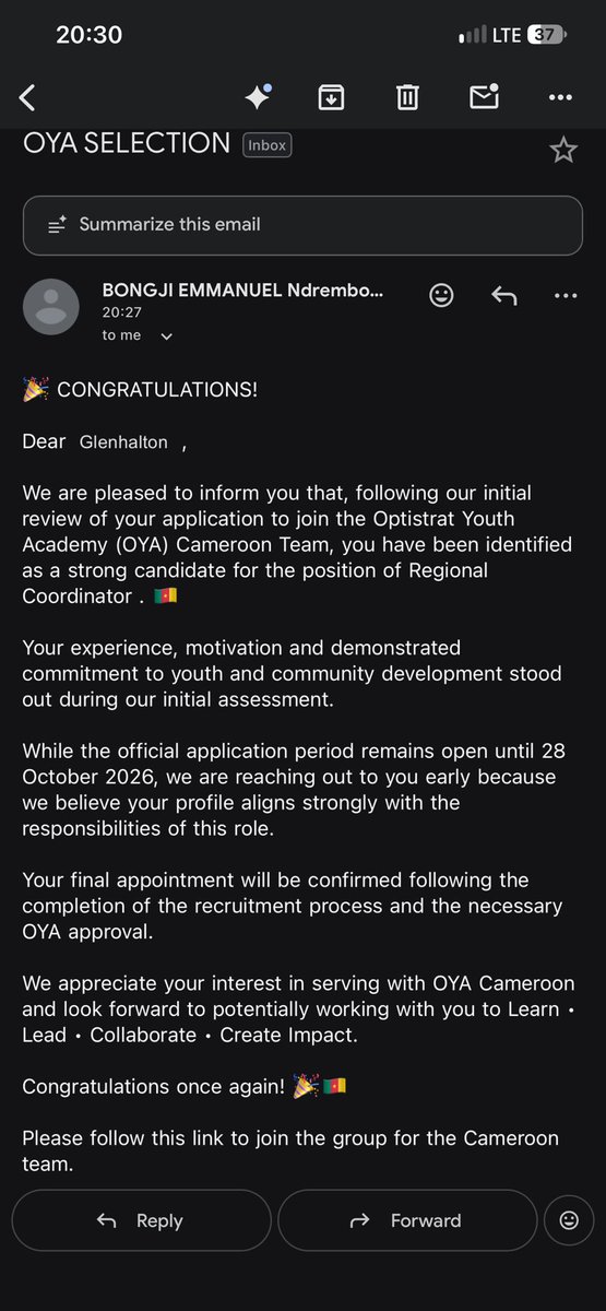 izzy_glen23's tweet photo. I have great news guys; I am honored to be named as a Regional Coordinator for Cameroon at #OYA. Now the real work starts 🫱🏾‍🫲🏿 https://t.co/0qnDacfTgN