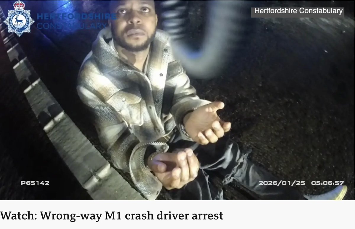 frankie_crocker's tweet photo. M1 driver causes a head-on collision under the influence of drugs…  How stupid is the idiot who drives the wrong  way on a motorway towards three lanes of vehicles with  headlights on? https://t.co/gpyNoXFKKv
