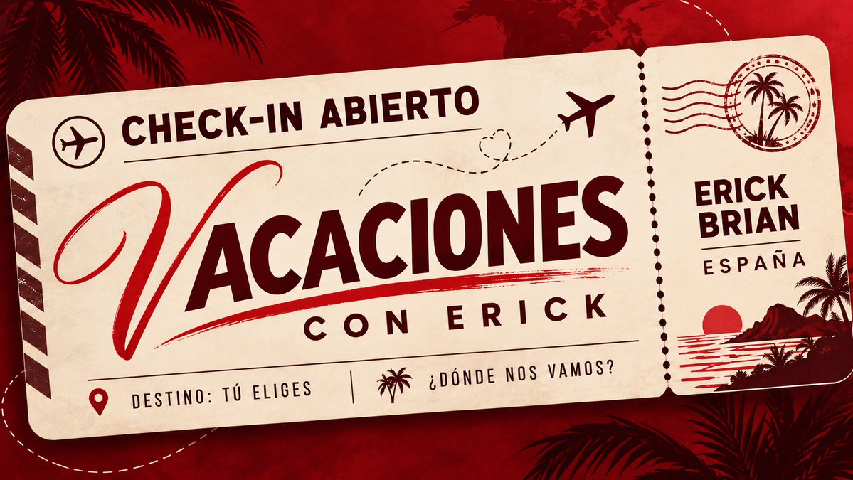 erickbrespana's tweet photo. Check-in abierto para VACACIONES CON ERICK
Erick pone la música, vosotros elegís el destino: 
¿dónde nos vamos de vacaciones?
Dejad vuestra ciudad o país en los comentarios y montamos la ruta!

@ErickBrianColon @erickbrglobal #erickbrian https://t.co/rv7eOfKYbL