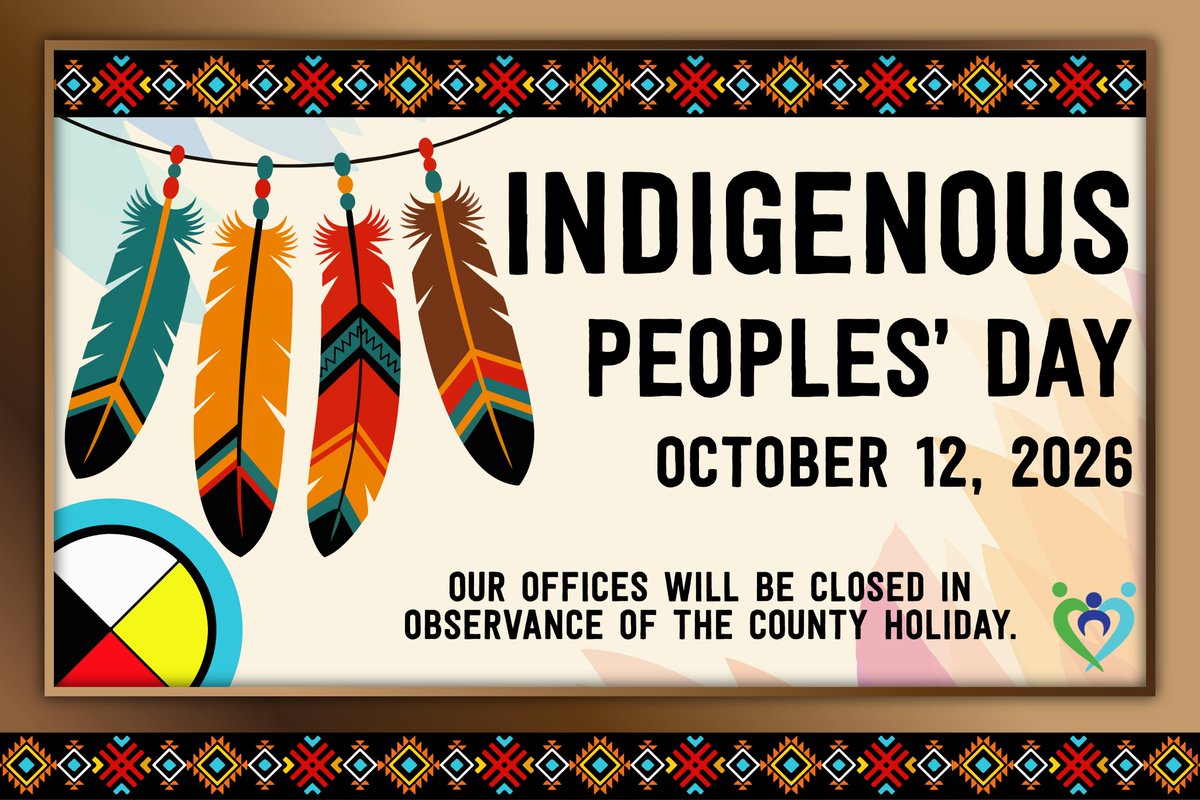 CSSDLA's tweet photo. Our offices will be closed on Monday, October 12th, in observance of Indigenous Peoples' Day. We will resume business on Tuesday, October 13th, at 8 AM.
#IndigenousPeoplesDay #LACounty https://t.co/ipFHBqlvp3