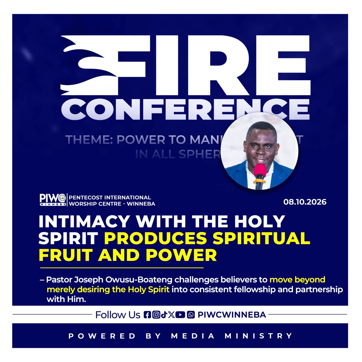 piwc_w's tweet photo. Pastor Joseph Owusu-Boateng challenged believers to move from ignorance, awareness and desire into consistent fellowship and partnership with the Holy Spirit, allowing His presence to transform their character and manifest His power through their lives… read more: https://t.co/SWyEc3m5g0

| #PossessingTheNations | #piwcwinneba | #FireConference |

➖➖➖➖➖➖➖➖
> Powered By: 
> Media Ministry