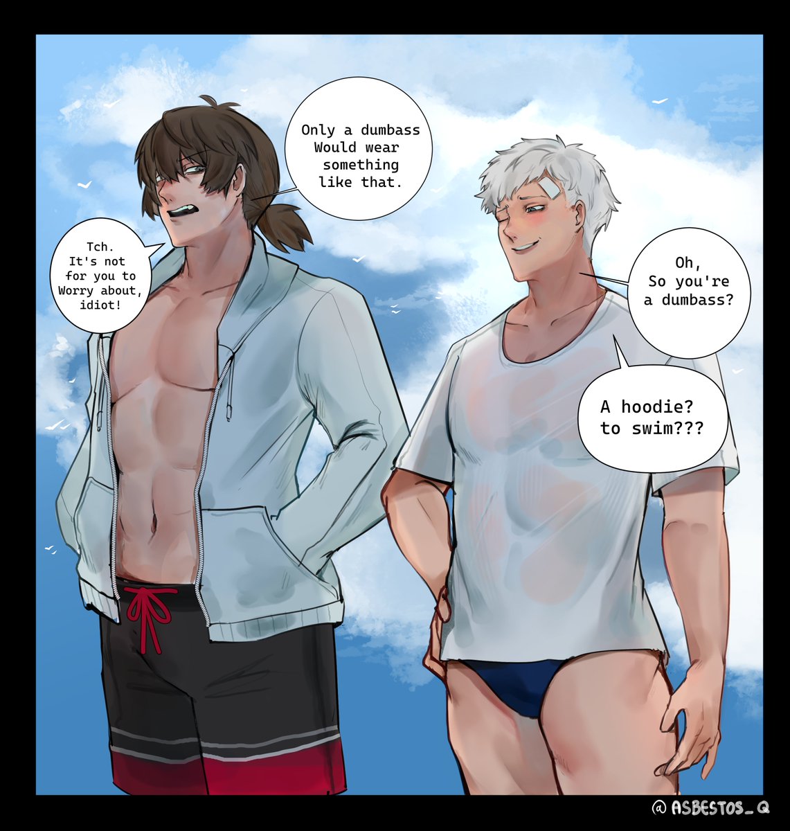 ASBESTOS_Q's tweet photo. Summer Vacation🥥🌴🌺
and their love language 

#akishinji #p3 https://t.co/WsGM5JYVOM