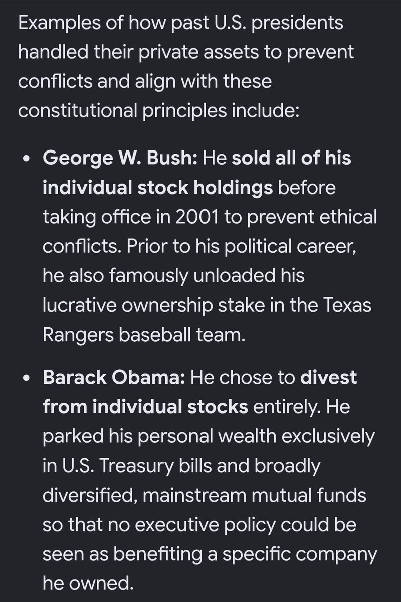 ElaineBenes99's tweet photo. Of course politicians aren't clean. That doesn't make this corruption any less egregious. Any politician guilty of corruption should be prosecuted. As for bump in net worth, most incidents happened after leaving office, usually because of paid speeches and writing books. The self-dealing and mega "gift" accepting (um, bribes) beyond the insider trading is even worse. Qatar luxury jumbo jet anyone?

To avoid potential conflicts of interest, Jimmy Carter voluntarily placed his family peanut business into a blind trust in 1977.
More modern examples: