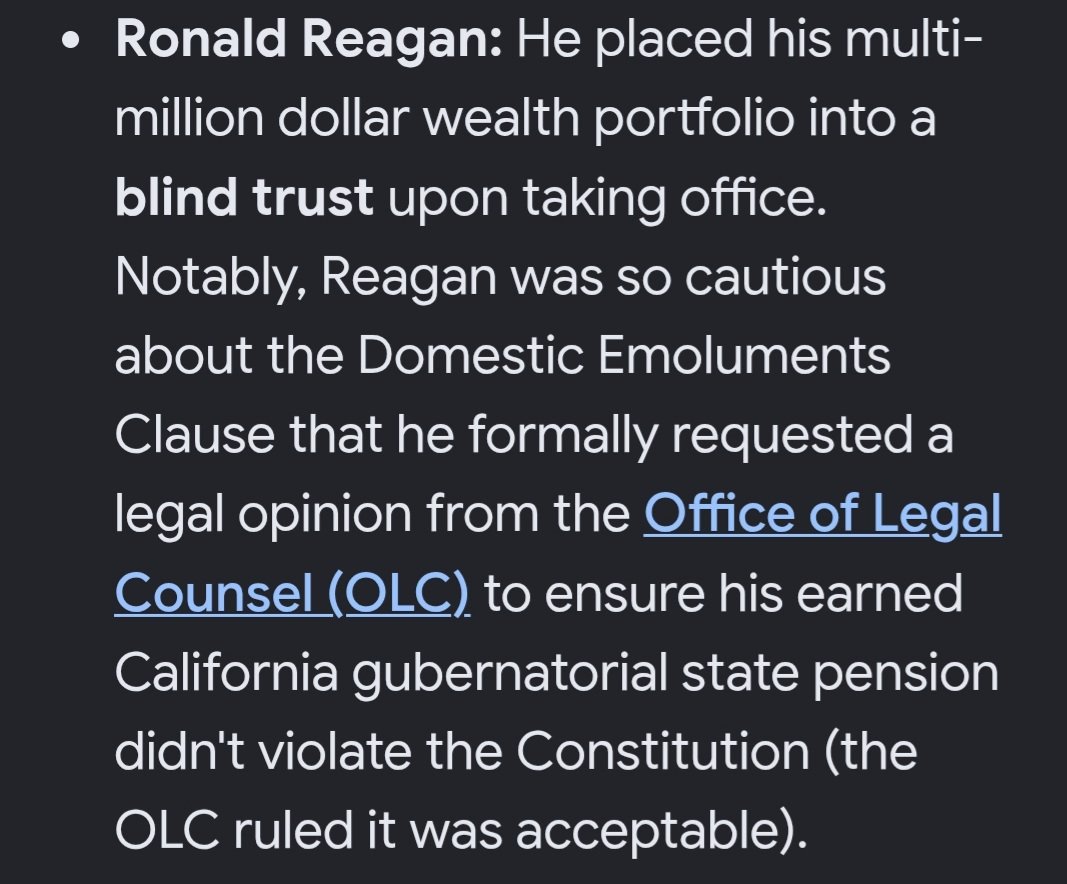 ElaineBenes99's tweet photo. Of course politicians aren't clean. That doesn't make this corruption any less egregious. Any politician guilty of corruption should be prosecuted. As for bump in net worth, most incidents happened after leaving office, usually because of paid speeches and writing books. The self-dealing and mega "gift" accepting (um, bribes) beyond the insider trading is even worse. Qatar luxury jumbo jet anyone?

To avoid potential conflicts of interest, Jimmy Carter voluntarily placed his family peanut business into a blind trust in 1977.
More modern examples: