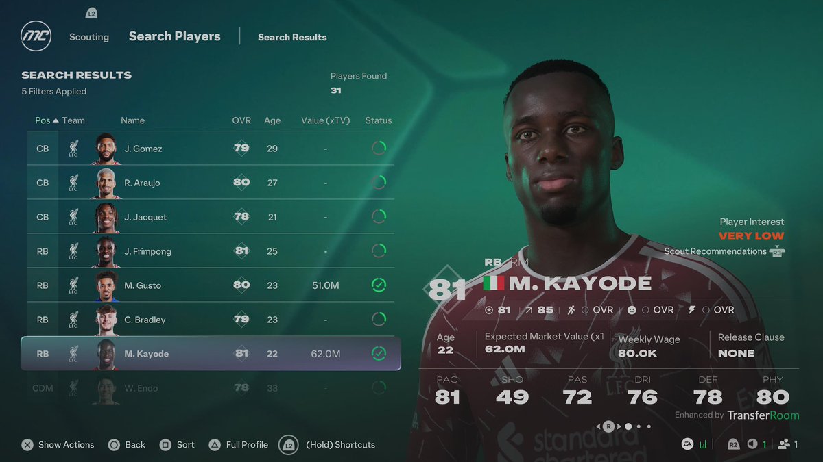 fc26scan's tweet photo. 1st season 1st window. I went for Kayode and Gusto. Guess what? Liverpool decided this is rivalry. 4 RB in 1st season 1st window. Squad building improved!!!!! I agree 😂👏🏽 @EASFCDirect #EAFC27 https://t.co/gWb7ATpgwE