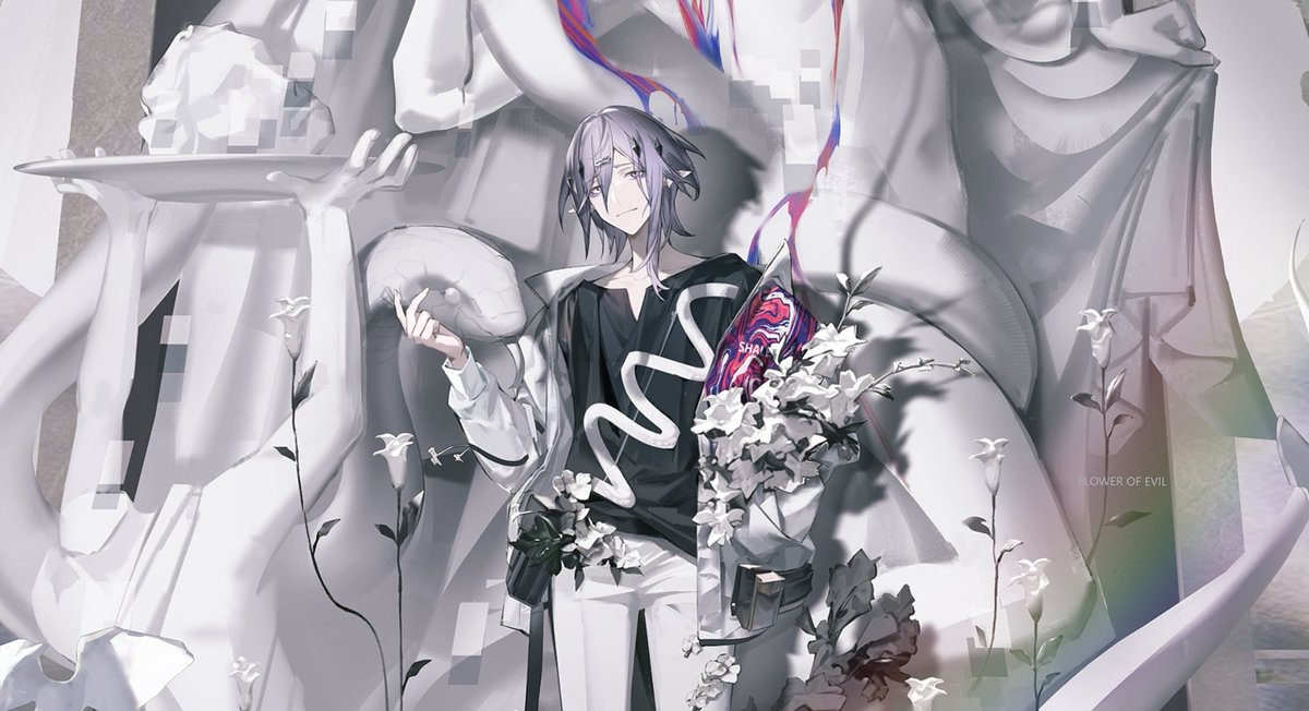 mio_dream's tweet photo. 戯曲サロメをモチーフに入れたキャラクターを作るときに フリルの付いた服を着ていて親切な性格の儚い系怪しげタレ眉トラウマ持ち敬語蛇お兄さん(死ぬ母親の髪型)にしましょう！ってなったの余りにも英断すぎると思う https://t.co/Ucw0zn3AtN