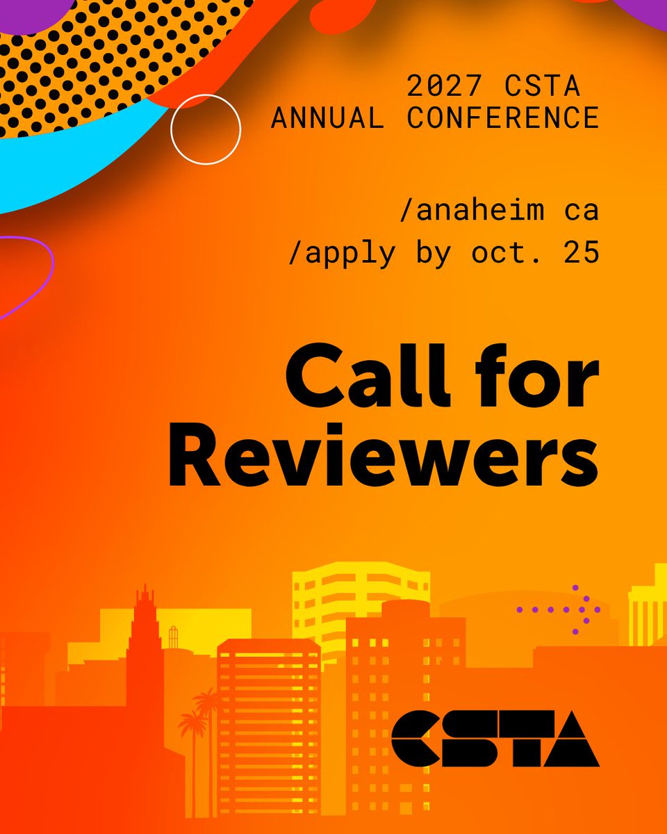 csteachersorg's tweet photo. At our annual conference, we owe the incredible variety of cutting-edge sessions to our dedicated reviewers. With so many great session proposals, we need reviewers to help us choose the best for #CSTA2027.

Help us build the conference you want to attend: https://t.co/9BdRSDQZg4 https://t.co/4B7zy770Cl