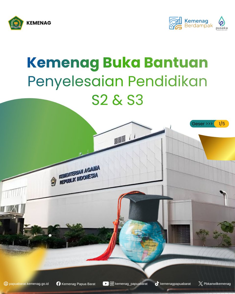 Pbkanwilkemenag's tweet photo. Sahabat Religi, Kemenag bersinergi dengan LPDP resmi membuka program Bantuan Penyelesaian Pendidikan (BPP) S2 dan S3 dalam negeri.
#KemenagRI #LPDP #BeasiswaKemenag #BPP2026 #KemenagPapuaBarat https://t.co/JtnrDt4mO6
