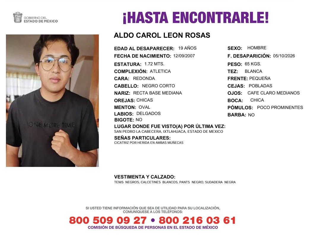 OraliaRosas's tweet photo. #CarolDondeEstas
Aldo Carol León Rosas 
Desapareció el 05 de octubre de 2026.
Las cámaras de la institución indican que mi hijo ingresó a las 6:50am por la puerta 7, y sale caminando a las 11:03:20 por la puerta 6. 
Se le ve durante la mañana en la institución hasta las 10:30am. https://t.co/Si3eSIInH1