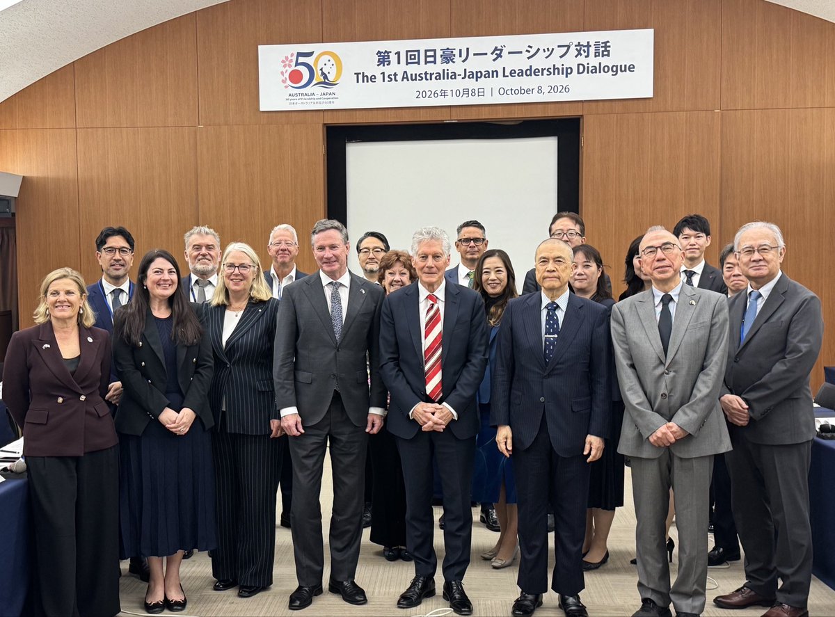 JPEmbassyAU's tweet photo. "The inaugural Japan–Australia Leadership Dialogue was successfully held in Tokyo. The Dialogue offered valuable insights into how we should expand &amp; deepen our relationship as we venture into uncharted territory in this increasingly complex world." -Amb Suzuki https://t.co/QcGXzFnqYu