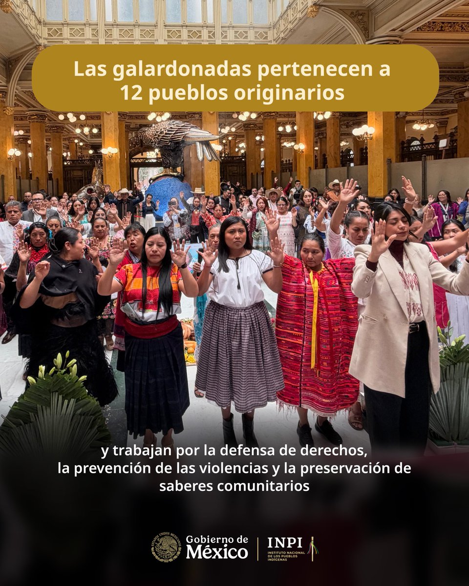 INPImx's tweet photo. #COMUNICADO | 🗞️📰

Secretaría de las Mujeres e INPI reconocen a 20 lideresas indígenas con el Premio “Martha Sánchez Néstor” 2026 

▪️ Las galardonadas pertenecen a 12 pueblos originarios y trabajan por la defensa de derechos, la prevención de las violencias y la preservación de saberes comunitarios 
▪️ Cada una recibió un estímulo de 50 mil pesos para fortalecer los proyectos que desarrollan en sus comunidades 

➡️ https://t.co/WapM8sRskZ

@GobiernoMX @DEELAYUUK