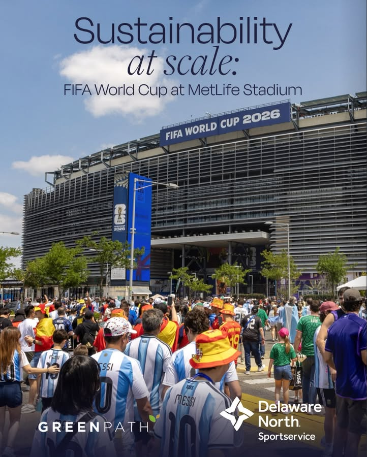 JerryJacobsJr's tweet photo. This Green Sports Day, we’re highlighting the sustainability efforts our Delaware North Sportservice team helped bring to life during the FIFA World Cup at NY/NJ Stadium.
@greensportsaf  @GreenPath https://t.co/QcoQpNvpyb