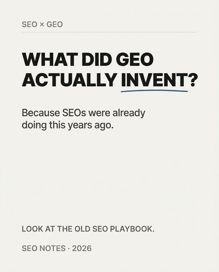 ZMaachhi's tweet photo. I keep hearing that GEO requires mentions, links, PR, Reddit, Quora and brand discussions across the web.

My question:
Didn't SEOs already do this for years?
Maybe AI search changes how these signals are interpreted.

That's interesting.

Calling the tactics new isn't. https://t.co/RoFyud6Dn2