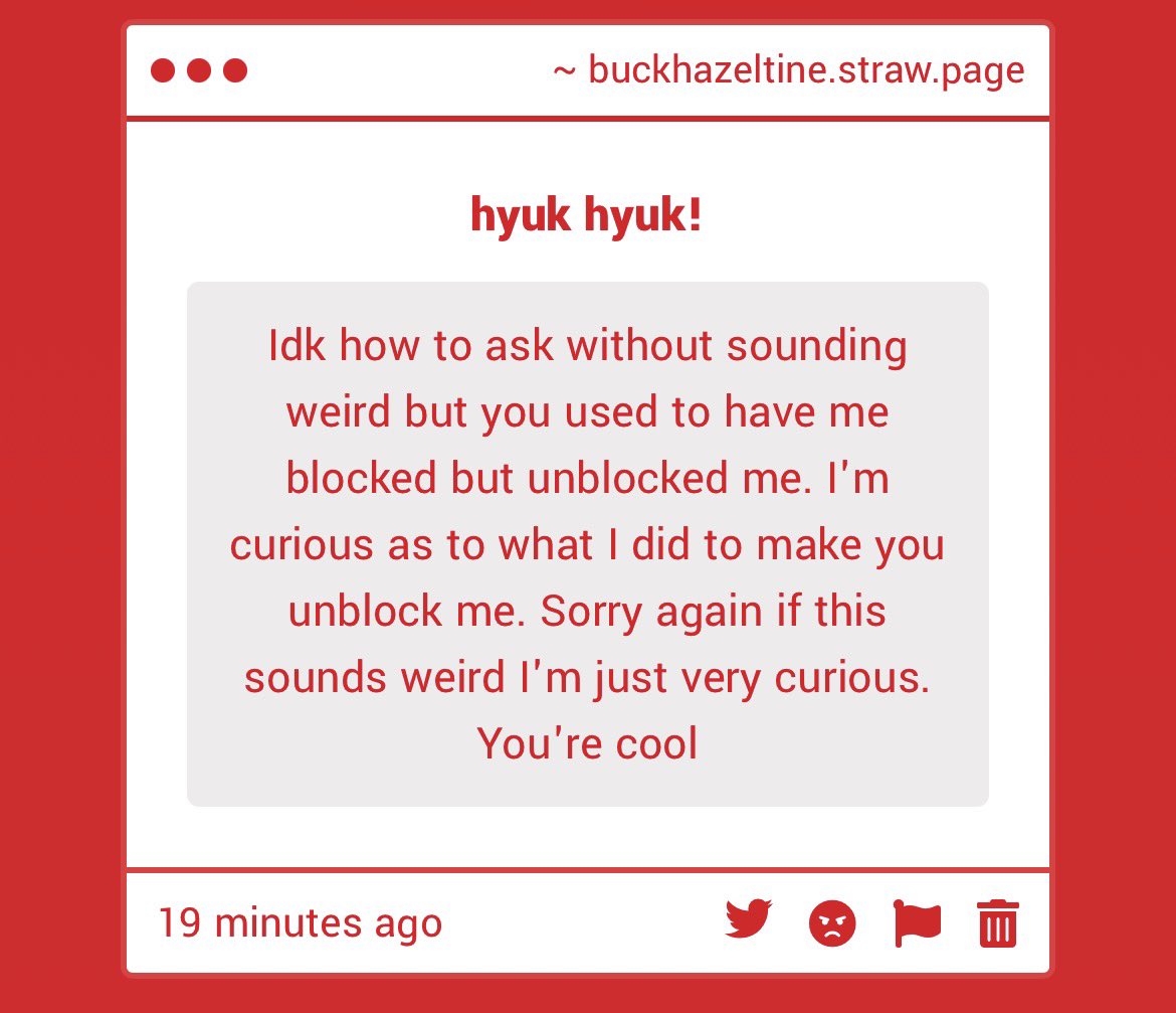 bucknatey's tweet photo. im sorry anon ur gonna have to be more specific cuz i have the memory of a goldfish when it comes to people ive blocked😭 i tend to block freely and most of the time it isnt personal so if u wanna lmk ur username so i can try to remember thatll be great https://t.co/FxGh3OwKhZ