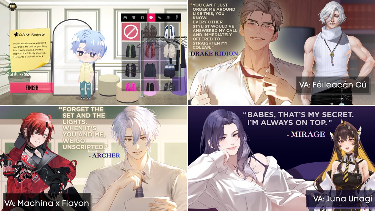 nochistudios's tweet photo. Want to see what we've been cooking up for our VISUAL NOVEL about styling & romancing troublesome A-list celebrities?

We're looking for 200 ppl who want an early peek at our DEMO for Zip Up, a traditional VN with a dress up mechanic & unlockable voice calls

Interested? Fill out our form below ⤵️